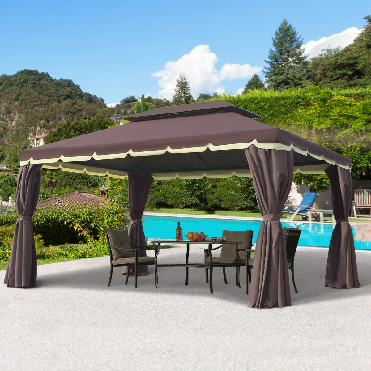 Gartenpavillon mit Doppeldach und vier Seitenwänden