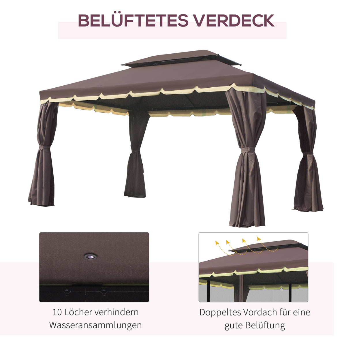 Gartenpavillon mit Doppeldach und vier Seitenwänden