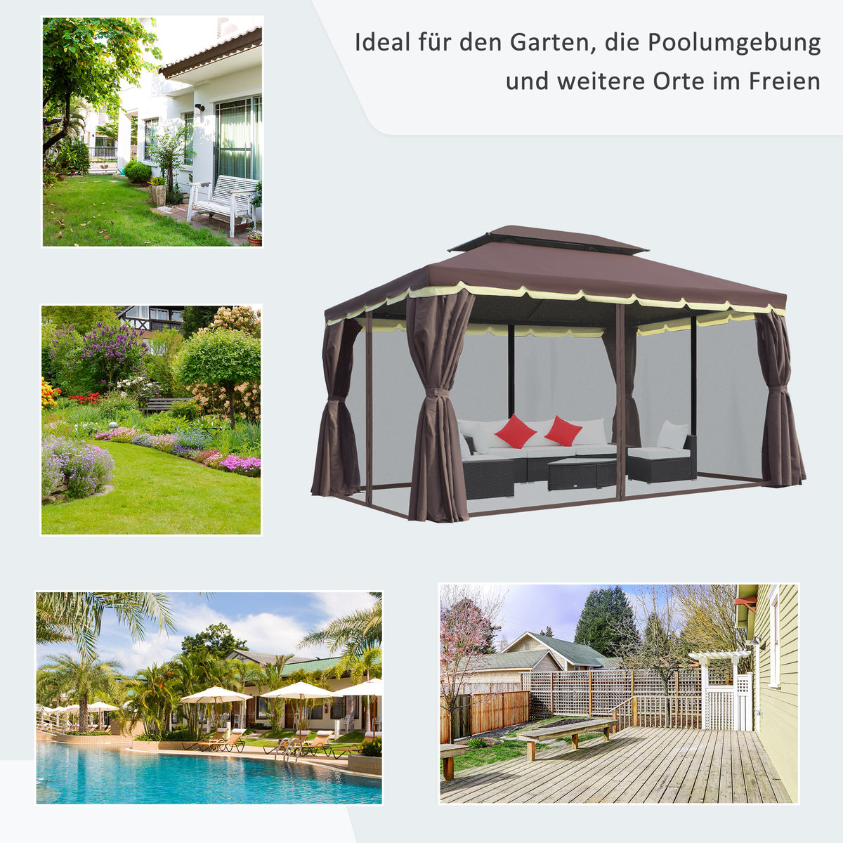 Gartenpavillon mit Doppeldach und vier Seitenwänden