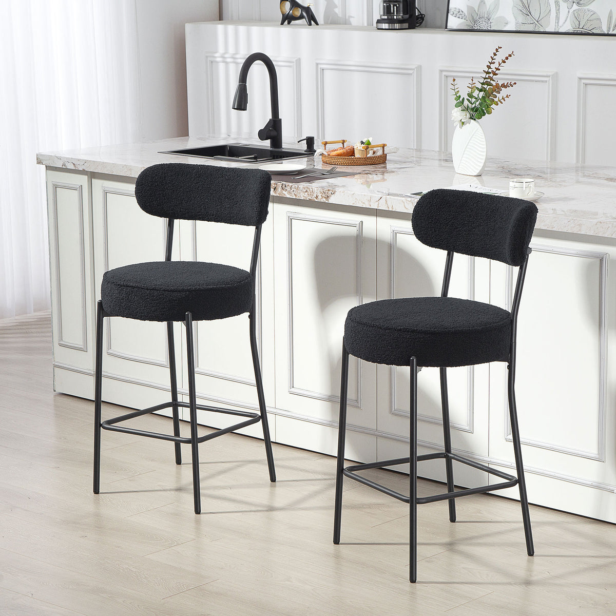 2er-Set Barhocker mit Fußstütze, Schwarz