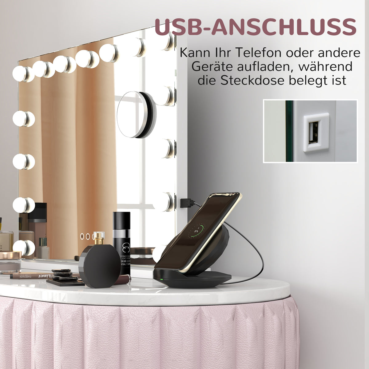LED-Kosmetikspiegel mit Touchsteuerung und USB