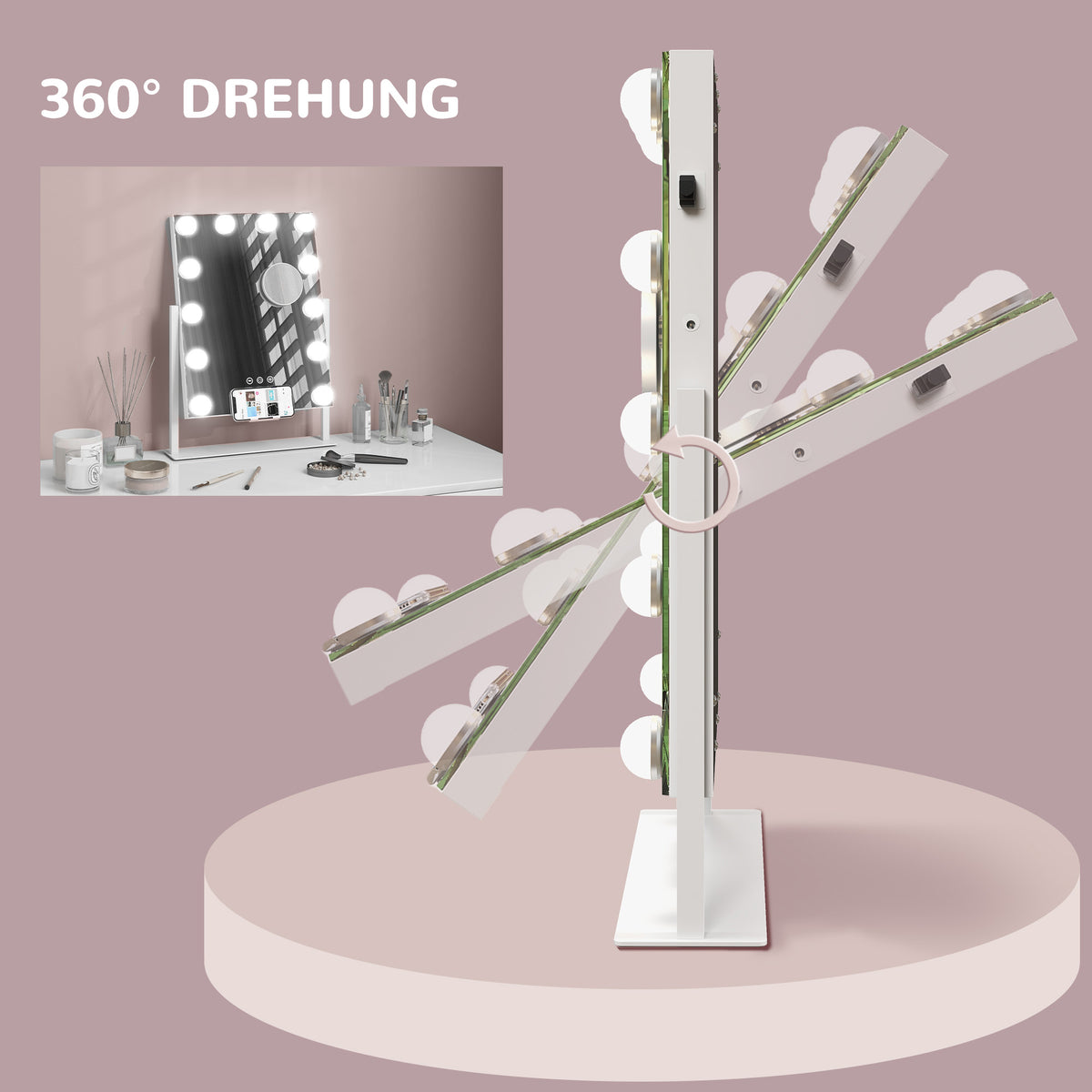 LED-Kosmetikspiegel mit Touchsteuerung und USB