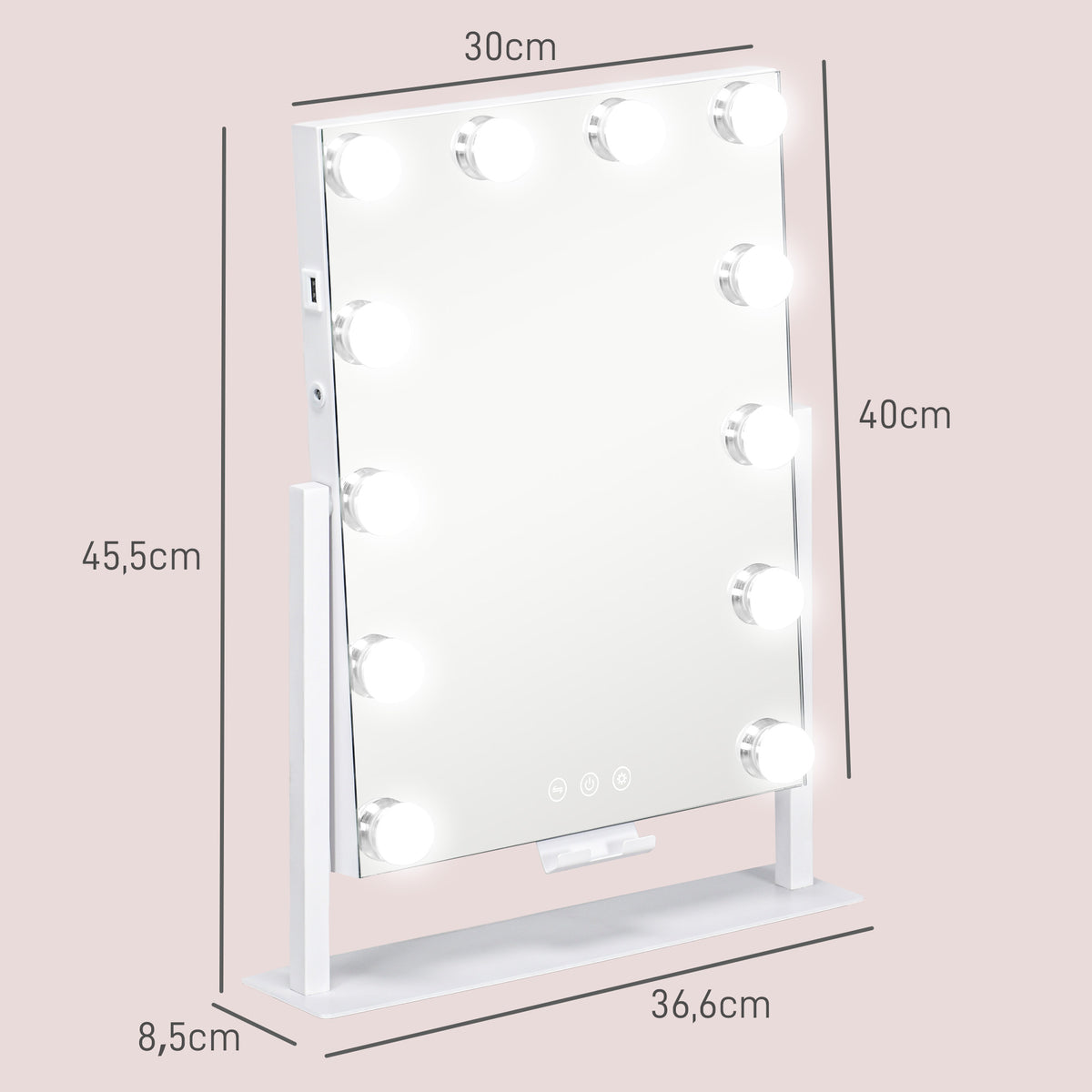 LED-Kosmetikspiegel mit Touchsteuerung und USB