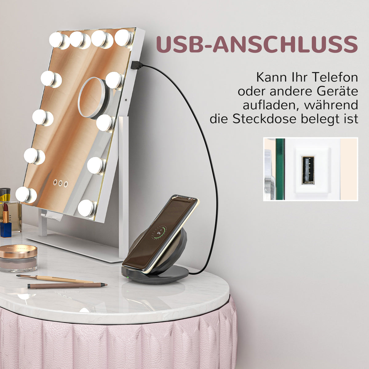LED-Kosmetikspiegel mit Touchsteuerung und USB