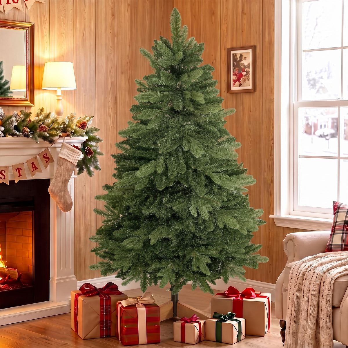 Künstlicher Weihnachtsbaum mit Holzständer, 150 cm