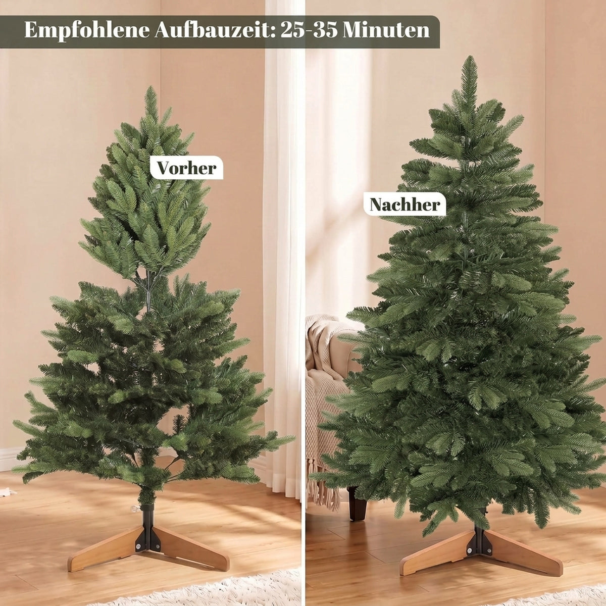 Künstlicher Weihnachtsbaum mit Holzständer, 150 cm