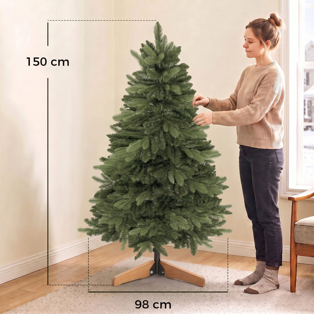 Künstlicher Weihnachtsbaum mit Holzständer, 150 cm