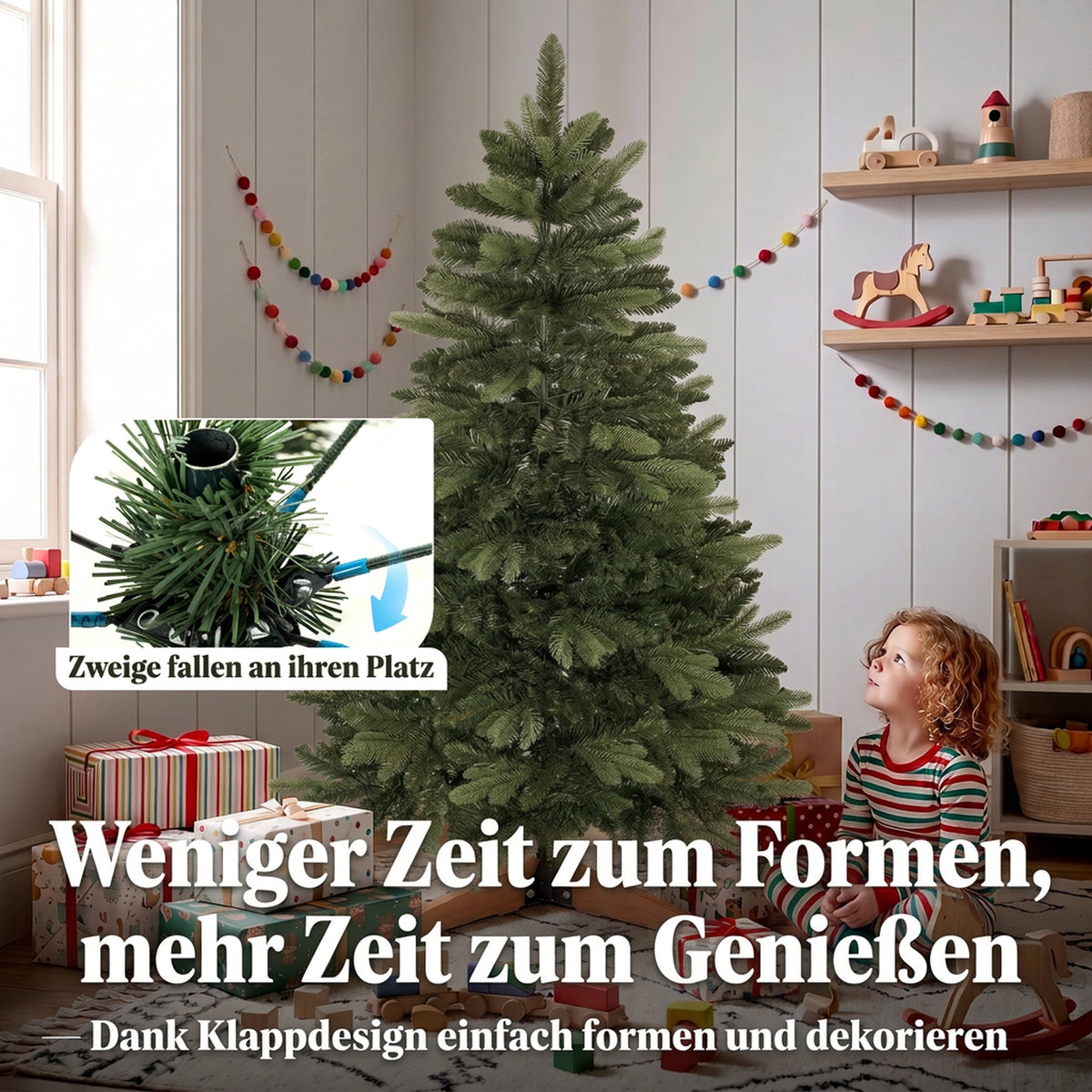 Künstlicher Weihnachtsbaum mit Holzständer, 150 cm