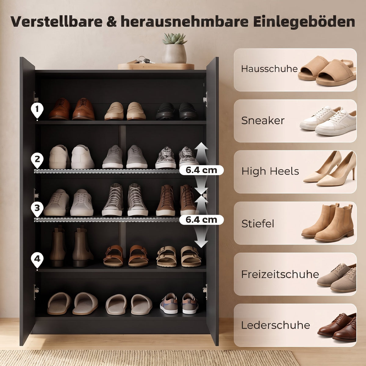 Schuhschrank mit 5 Ebenen und verstellbaren Böden