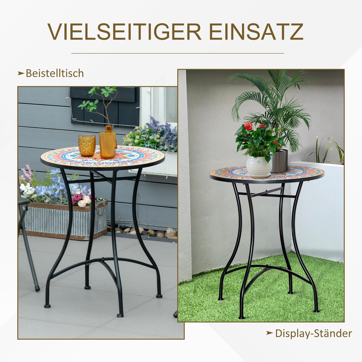 Runder Gartentisch mit Keramik-Mosaikplatte