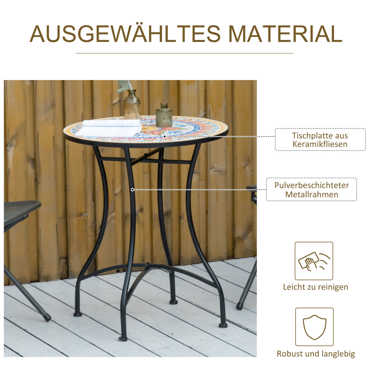 Runder Gartentisch mit Keramik-Mosaikplatte