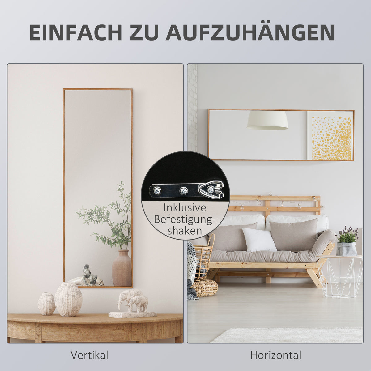 Hoher Wandspiegel mit Kiefernholzrahmen