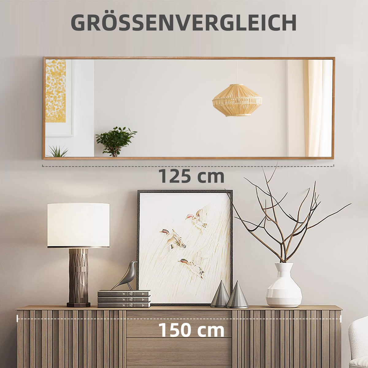 Hoher Wandspiegel mit Kiefernholzrahmen