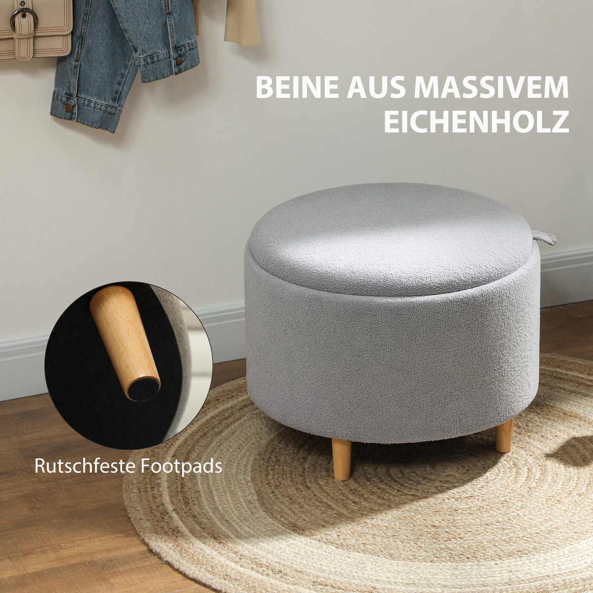 Polsterhocker mit Stauraum und Tablettdeckel