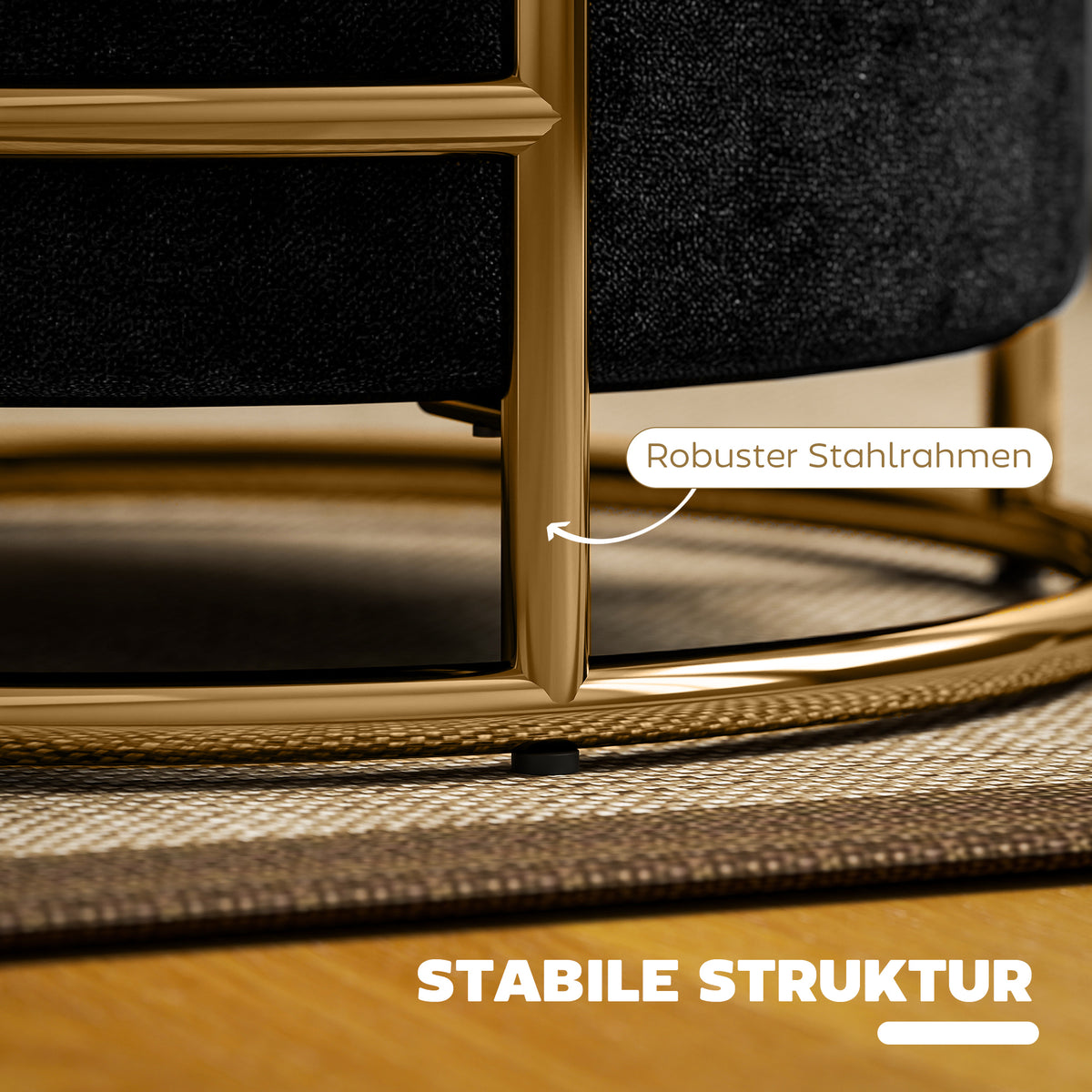 Runder Sitzhocker mit Stauraum und Metallgestell