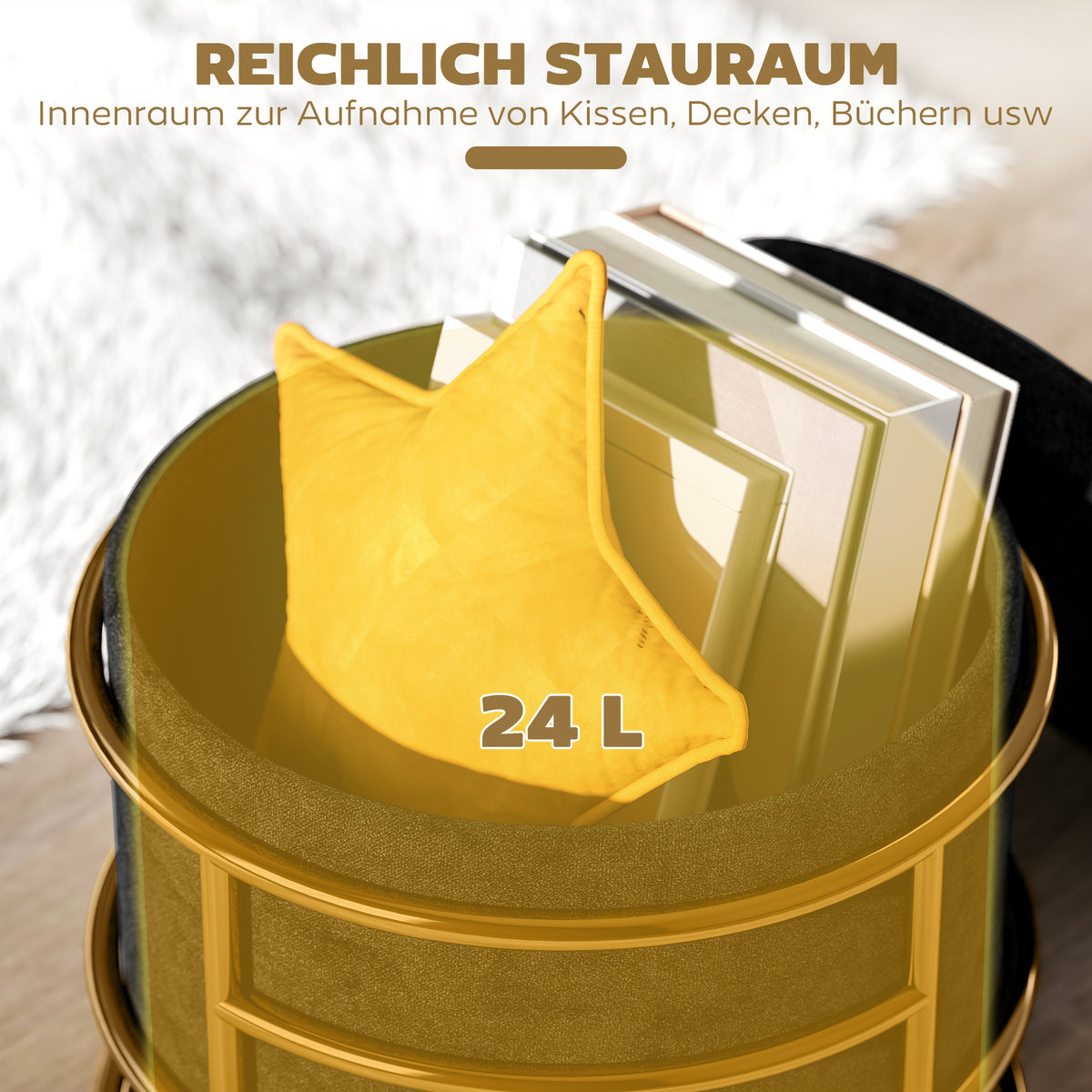 Runder Sitzhocker mit Stauraum und Metallgestell