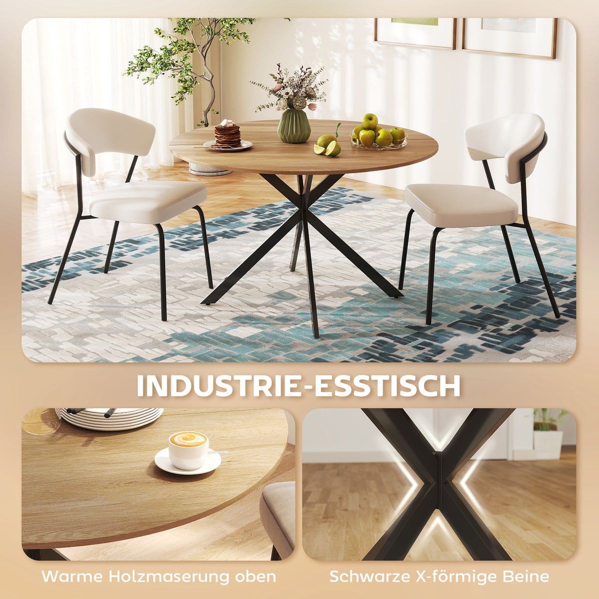 Runder Esstisch 120 cm mit X-Beinen