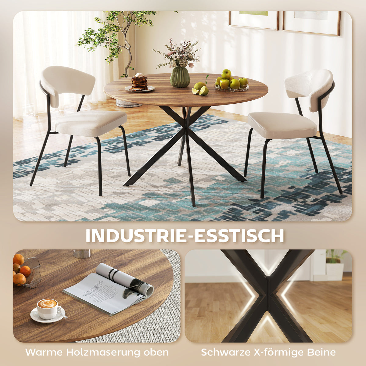 Runder Esstisch 120 cm mit X-Beinen