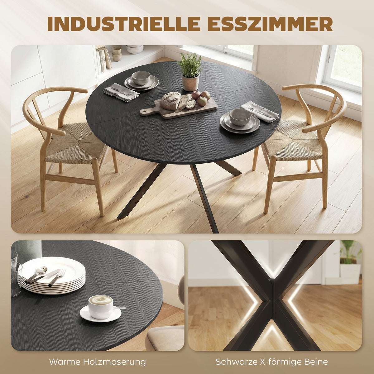 Runder Esstisch 120 cm mit X-Beinen