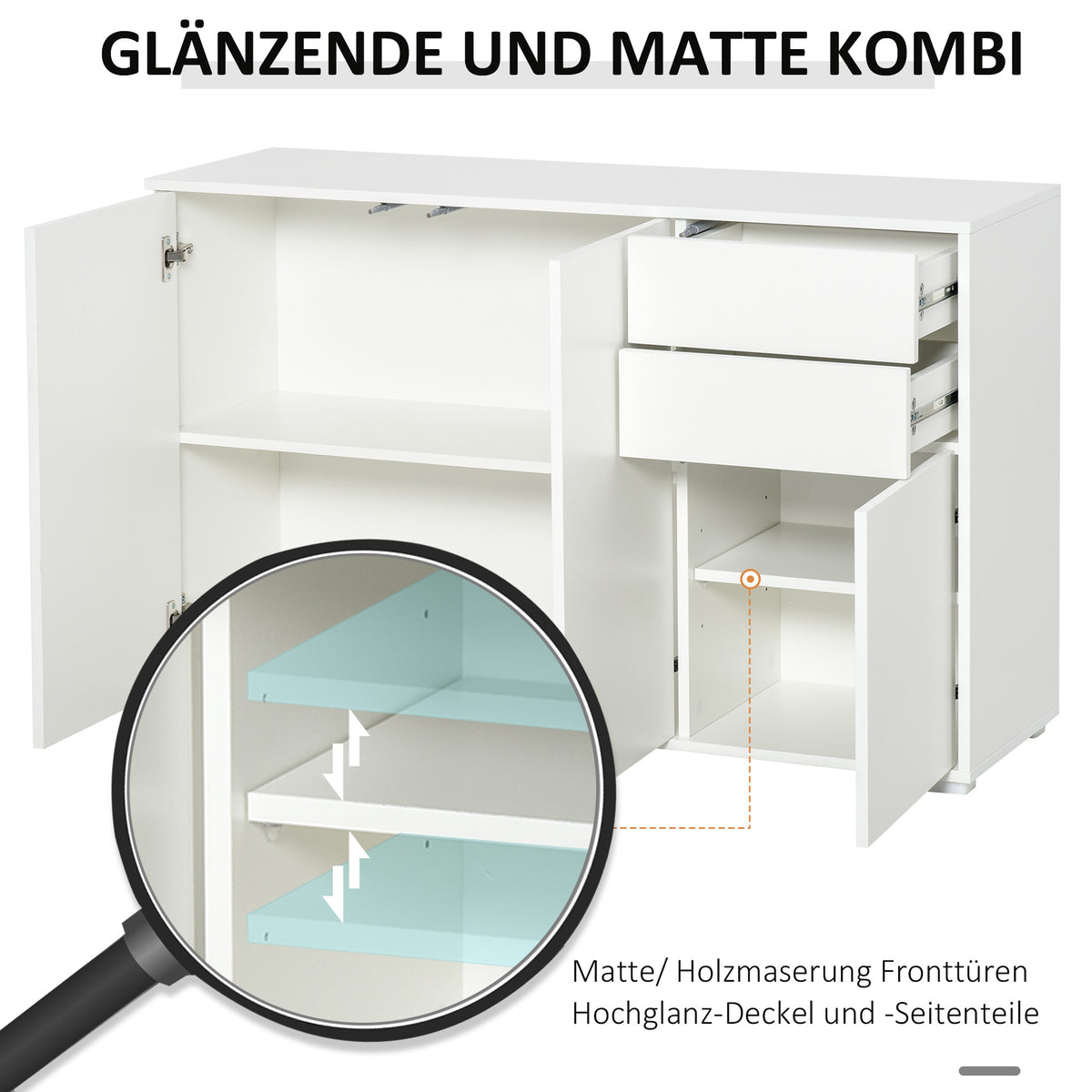Sideboard mit zwei Schubladen und Push-Click