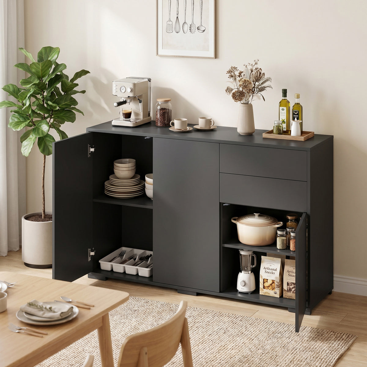 Sideboard mit zwei Schubladen und Push-Click