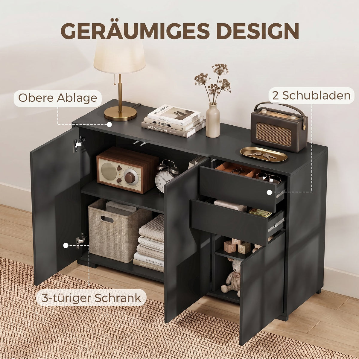 Sideboard mit zwei Schubladen und Push-Click
