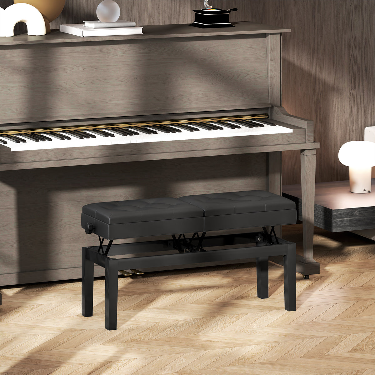 Klavierbank mit verstellbaren Doppelsitzen und Stauraum