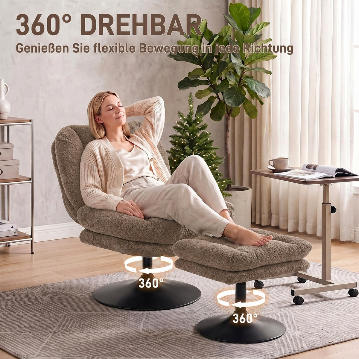 Drehsessel mit Hocker und 360°-Drehfunktion