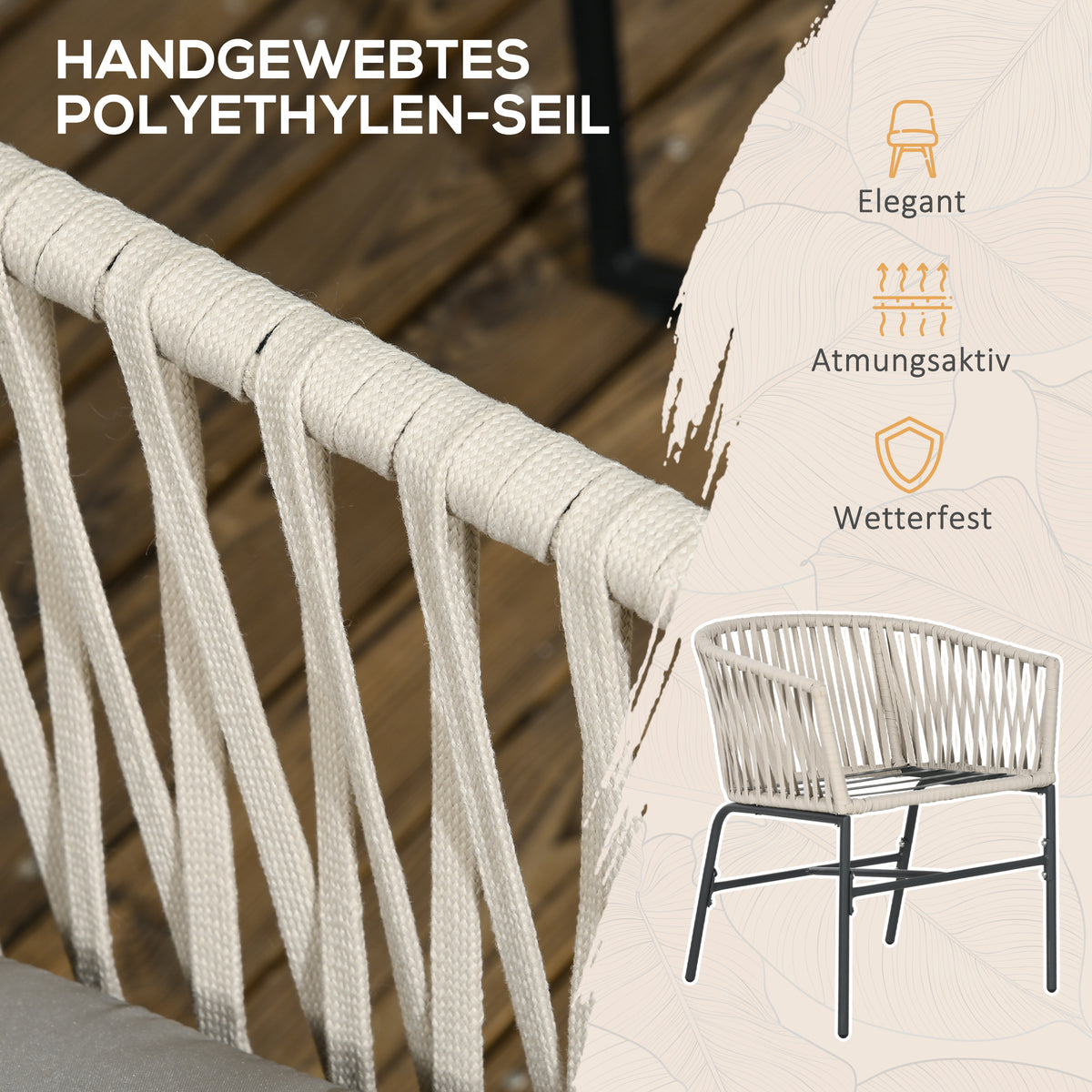 Gartenstühle 2er-Set im Boho-Stil mit Kissen
