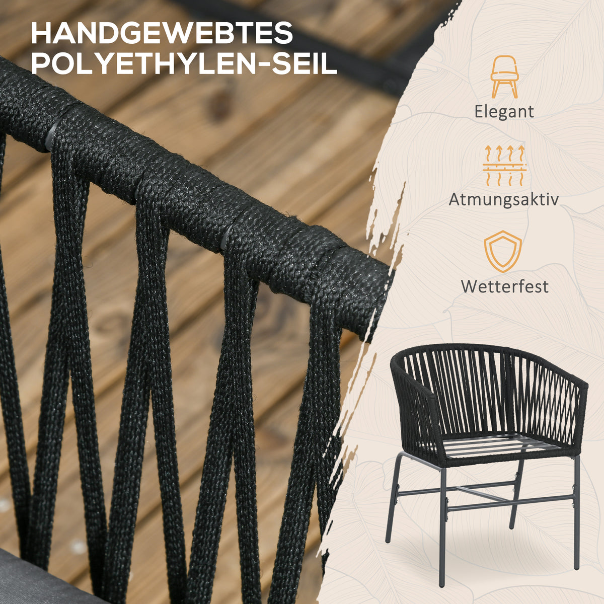 Gartenstühle 2er-Set im Boho-Stil mit Kissen