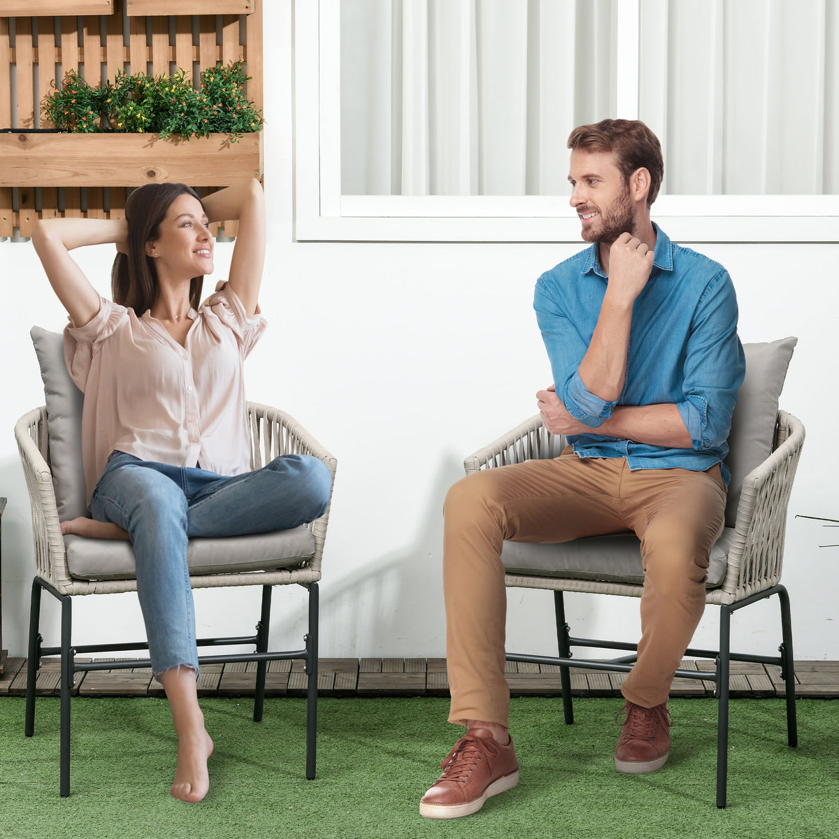 Gartenstühle 2er-Set im Boho-Stil mit Kissen