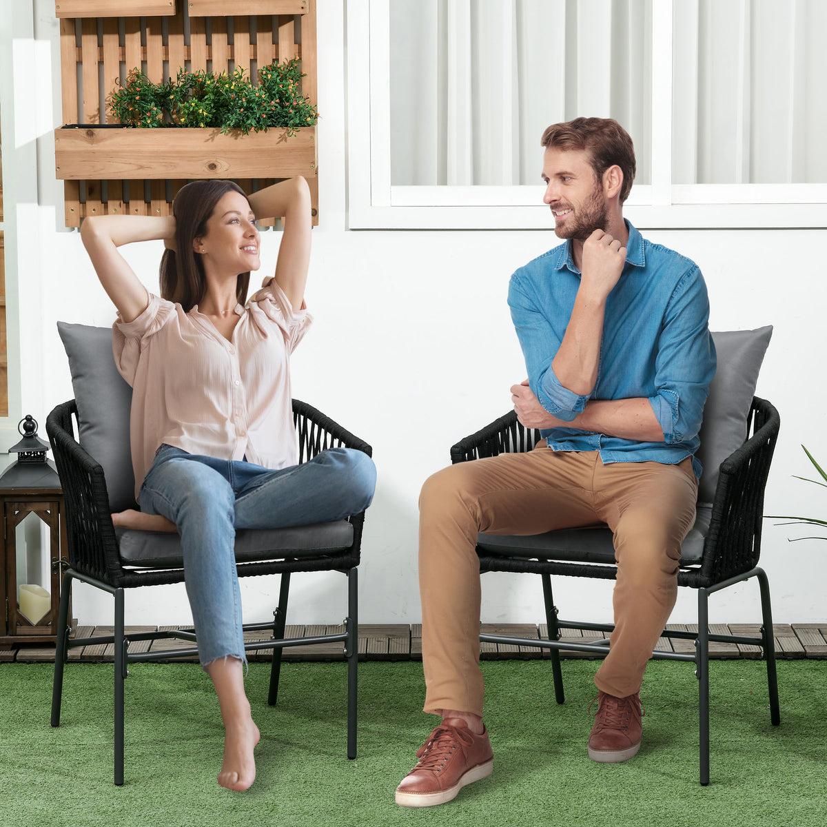 Gartenstühle 2er-Set im Boho-Stil mit Kissen