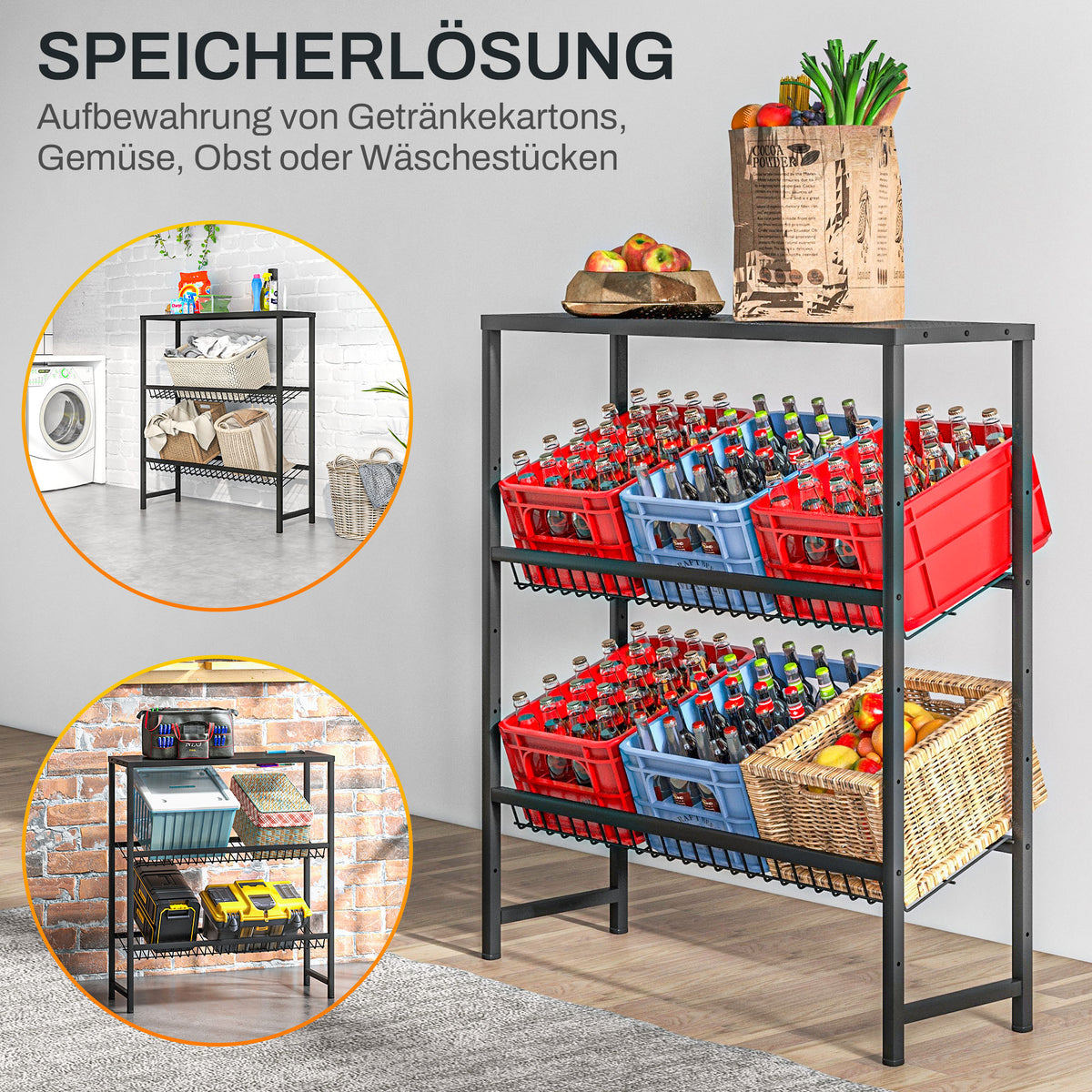 Höhenverstellbares Getränkekistenregal aus Stahl