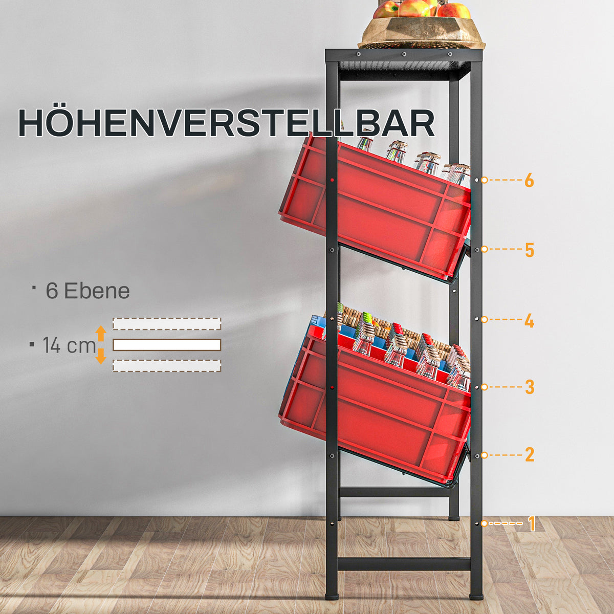 Höhenverstellbares Getränkekistenregal aus Stahl