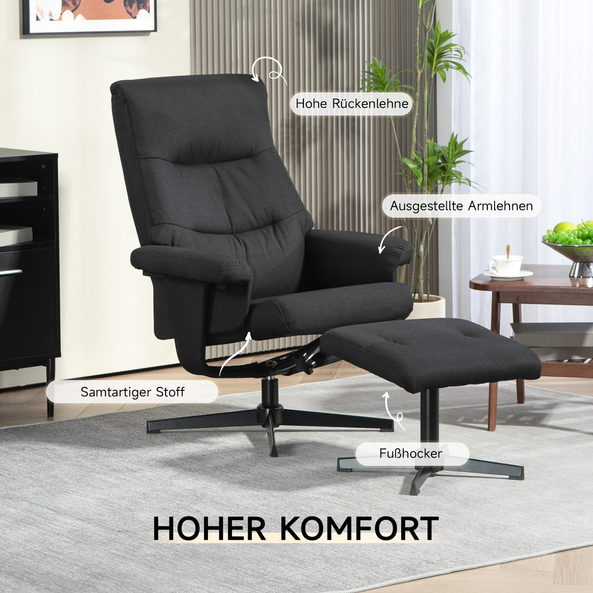 Relaxsessel mit Fußhocker und besonderen Funktionen