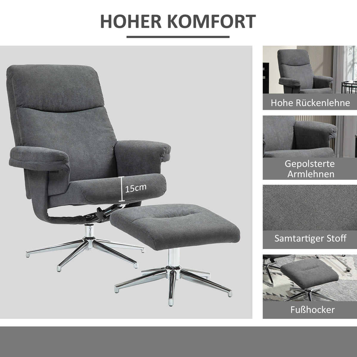 Relaxsessel mit Fußhocker und besonderen Funktionen