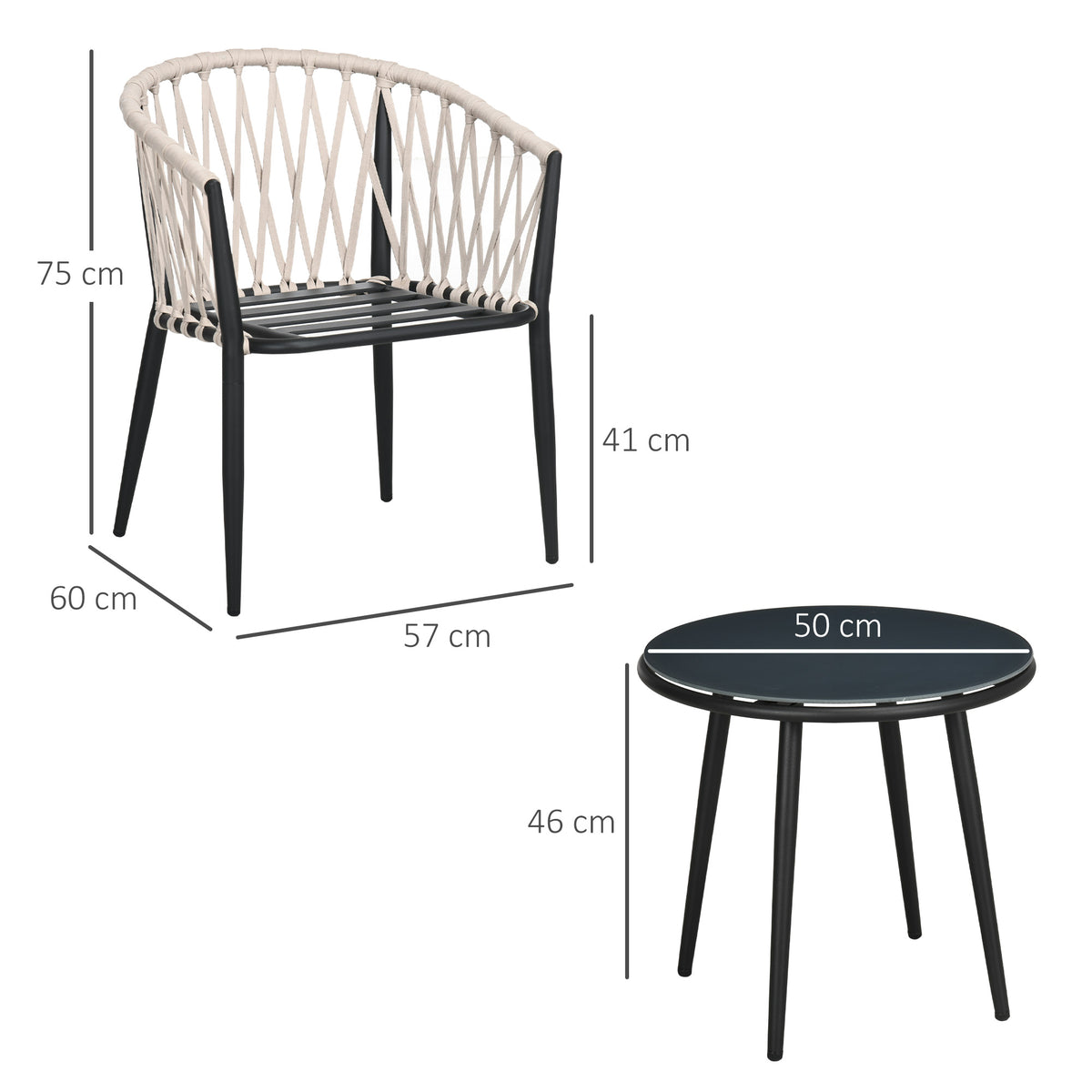 3-teiliges Bistro-Set mit 2 Stühlen und Kissen