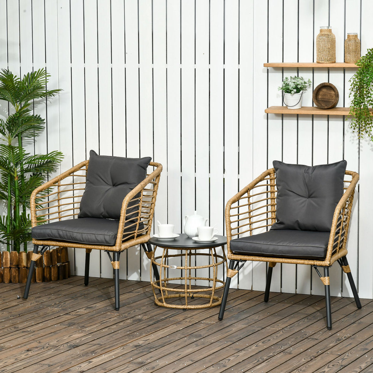 3-teiliges Bistro-Set mit 2 Stühlen und Kissen