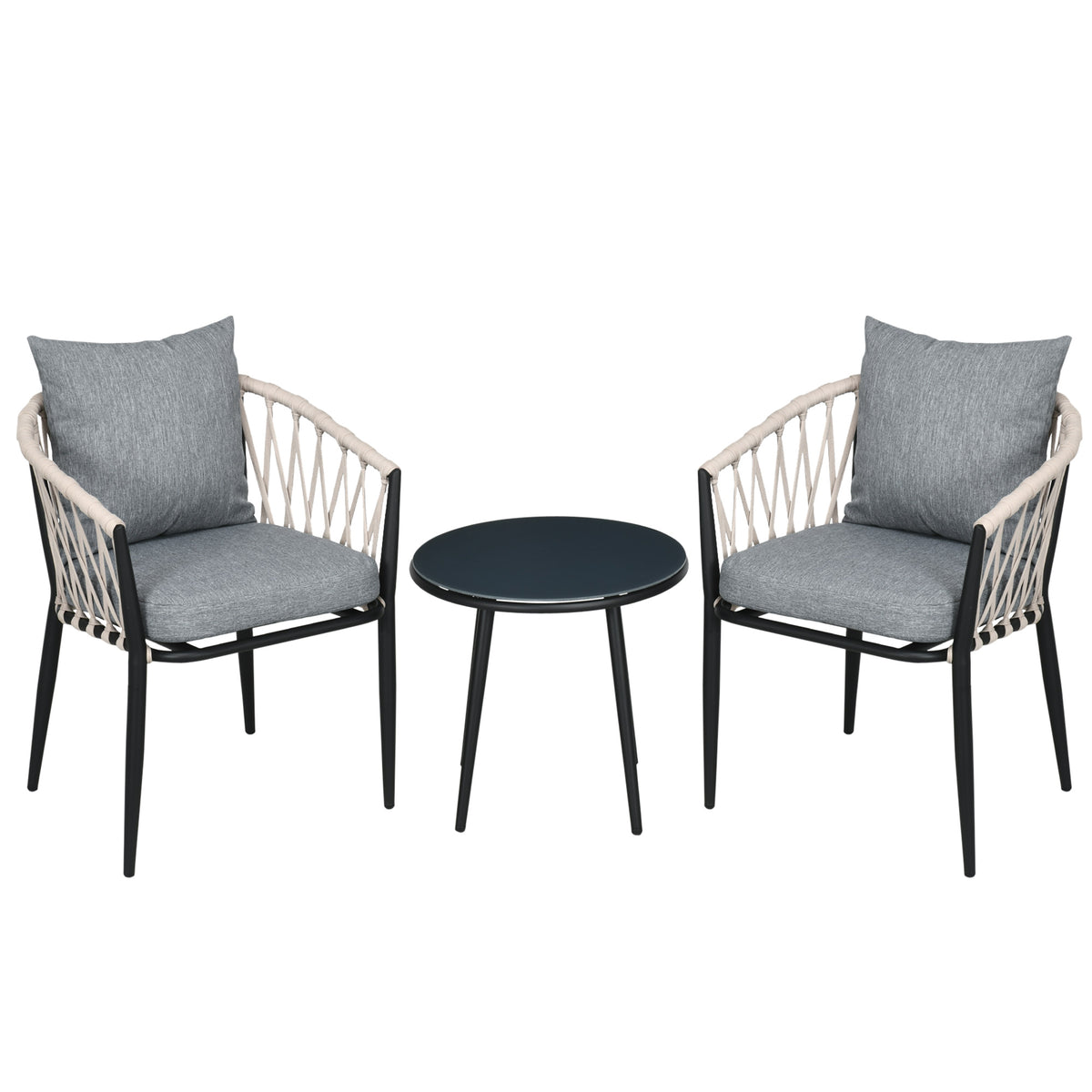 3-teiliges Bistro-Set mit 2 Stühlen und Kissen