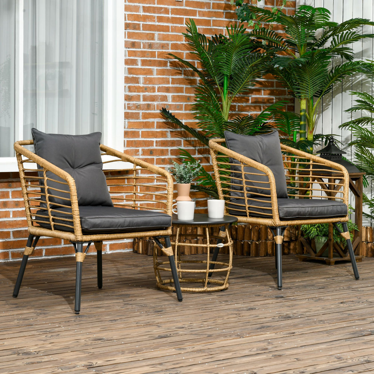 3-teiliges Bistro-Set mit 2 Stühlen und Kissen