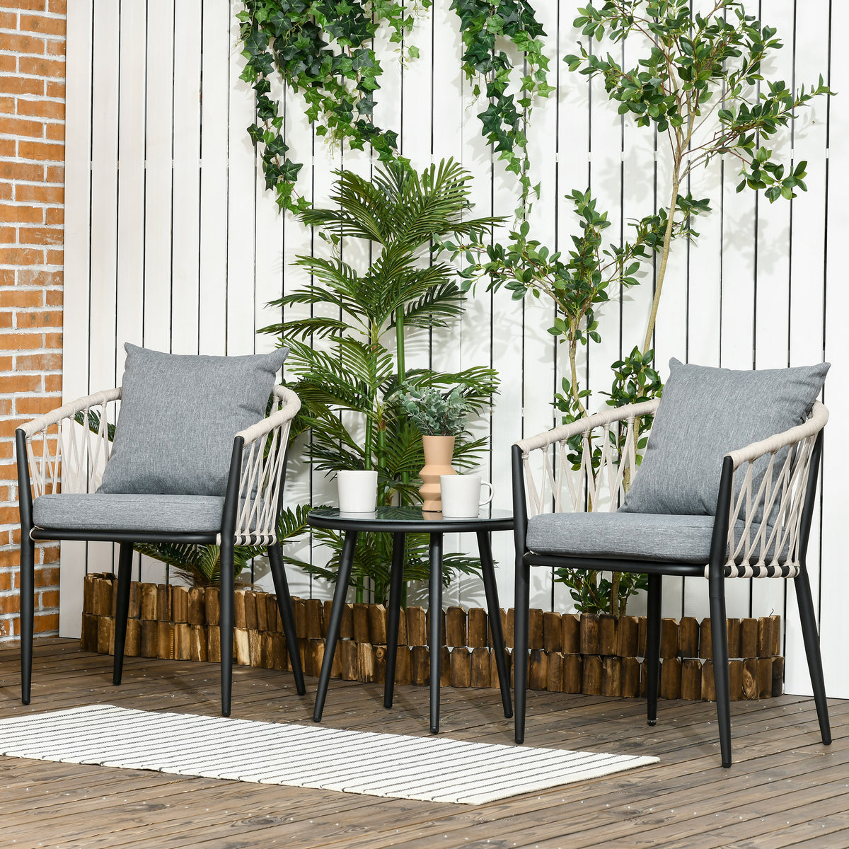 3-teiliges Bistro-Set mit 2 Stühlen und Kissen
