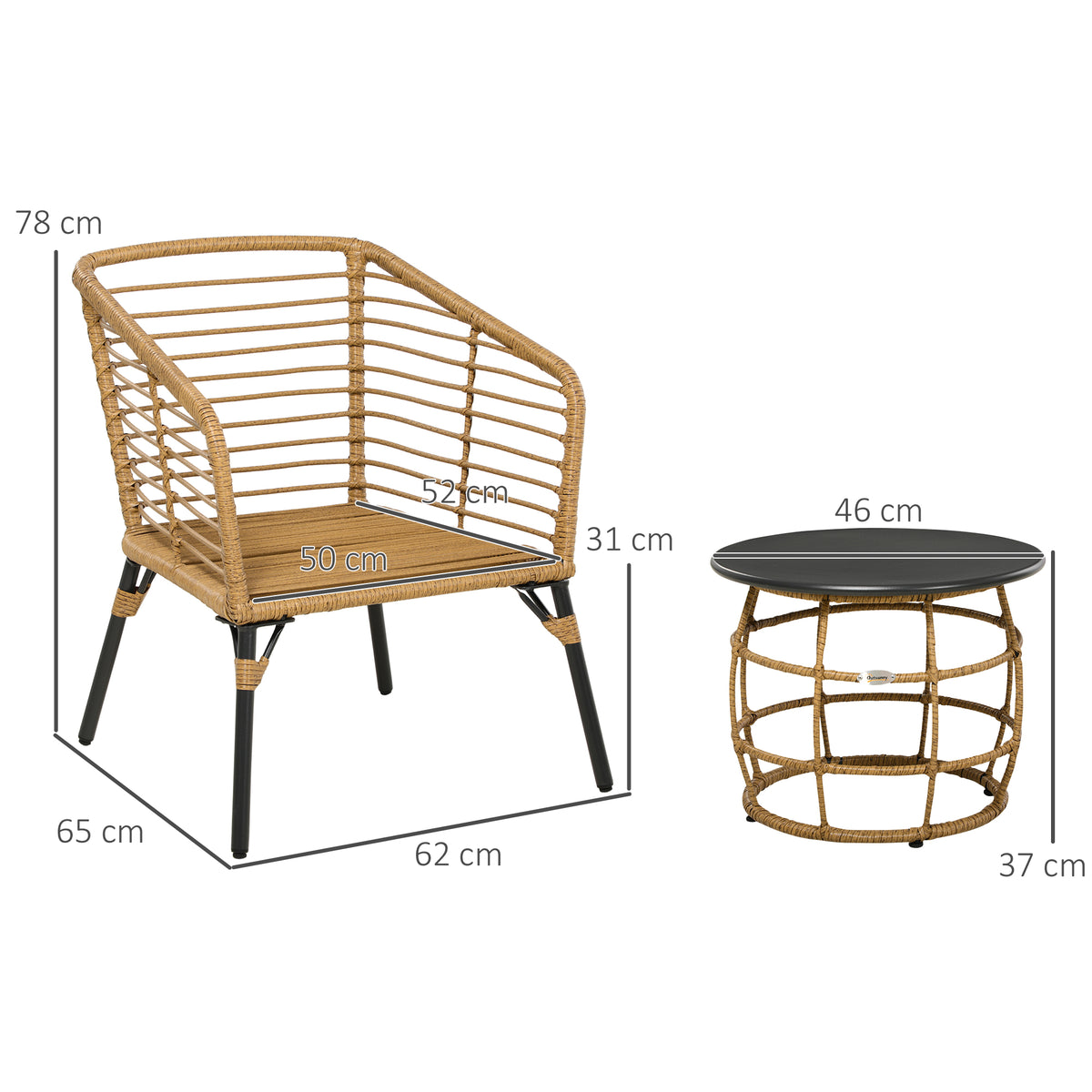 3-teiliges Bistro-Set mit 2 Stühlen und Kissen