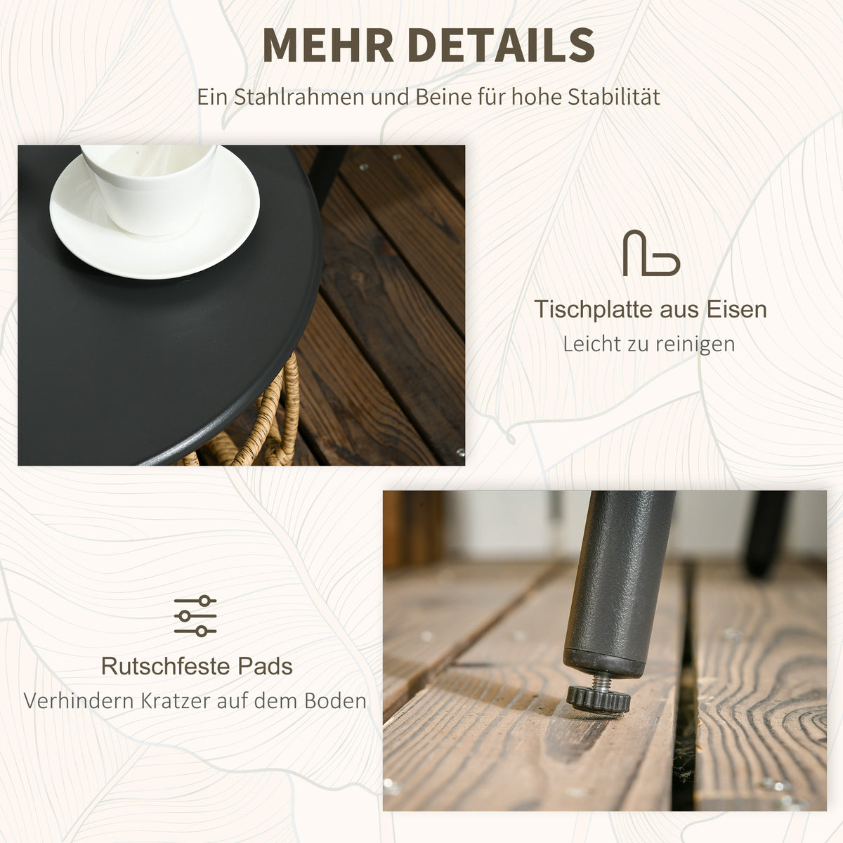 3-teiliges Bistro-Set mit 2 Stühlen und Kissen