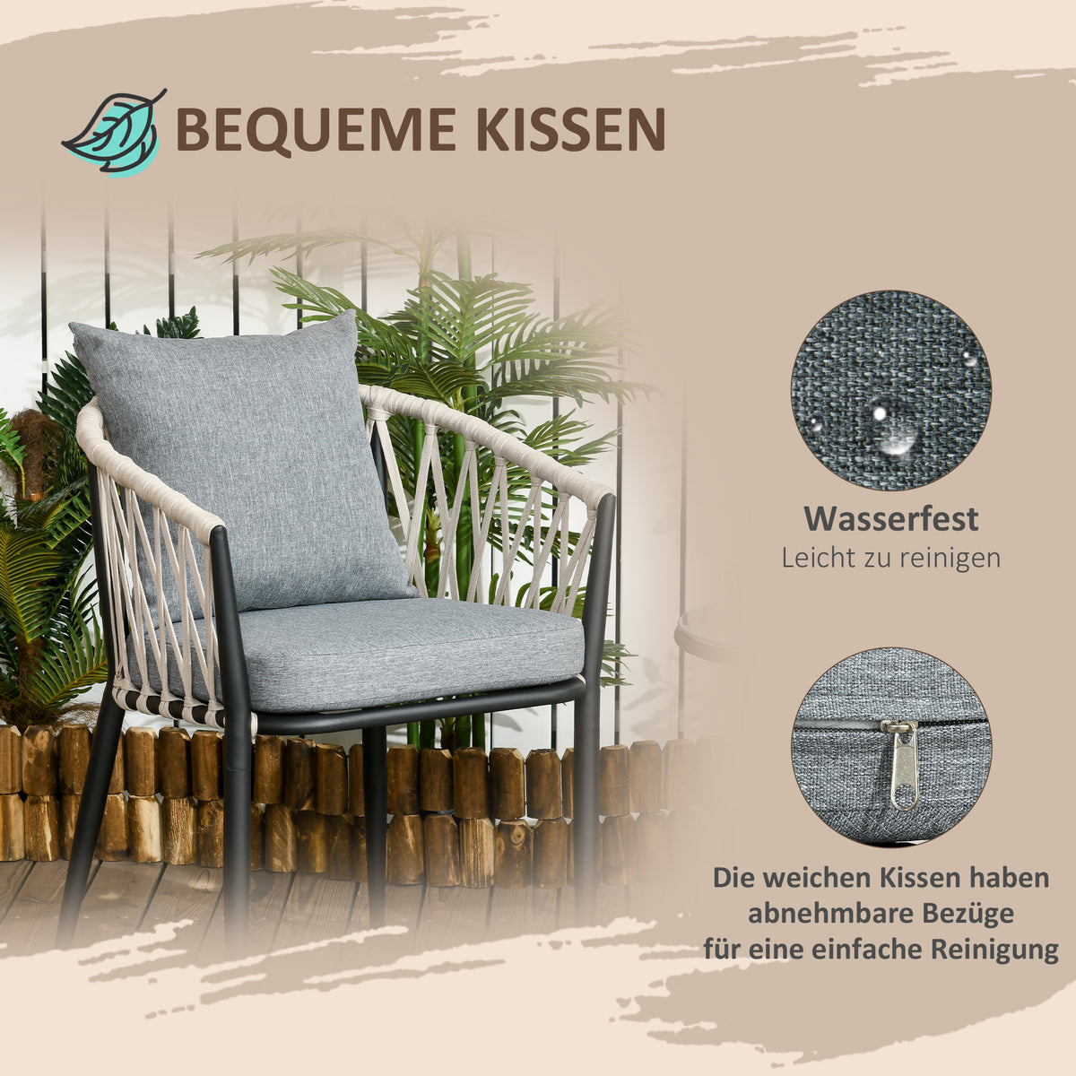 3-teiliges Bistro-Set mit 2 Stühlen und Kissen