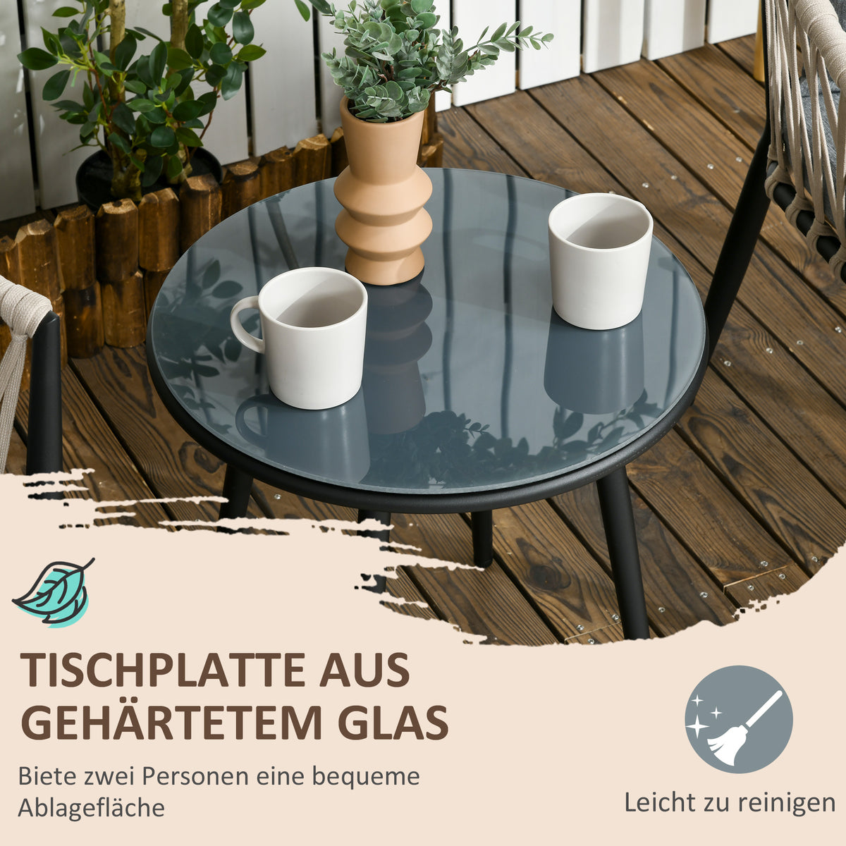 3-teiliges Bistro-Set mit 2 Stühlen und Kissen