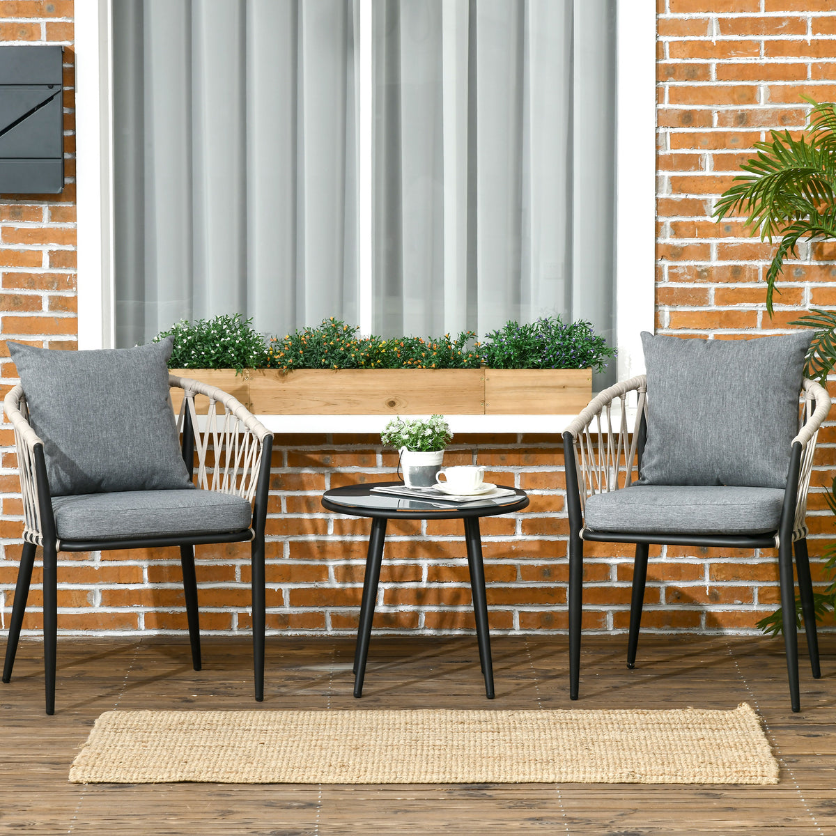 3-teiliges Bistro-Set mit 2 Stühlen und Kissen