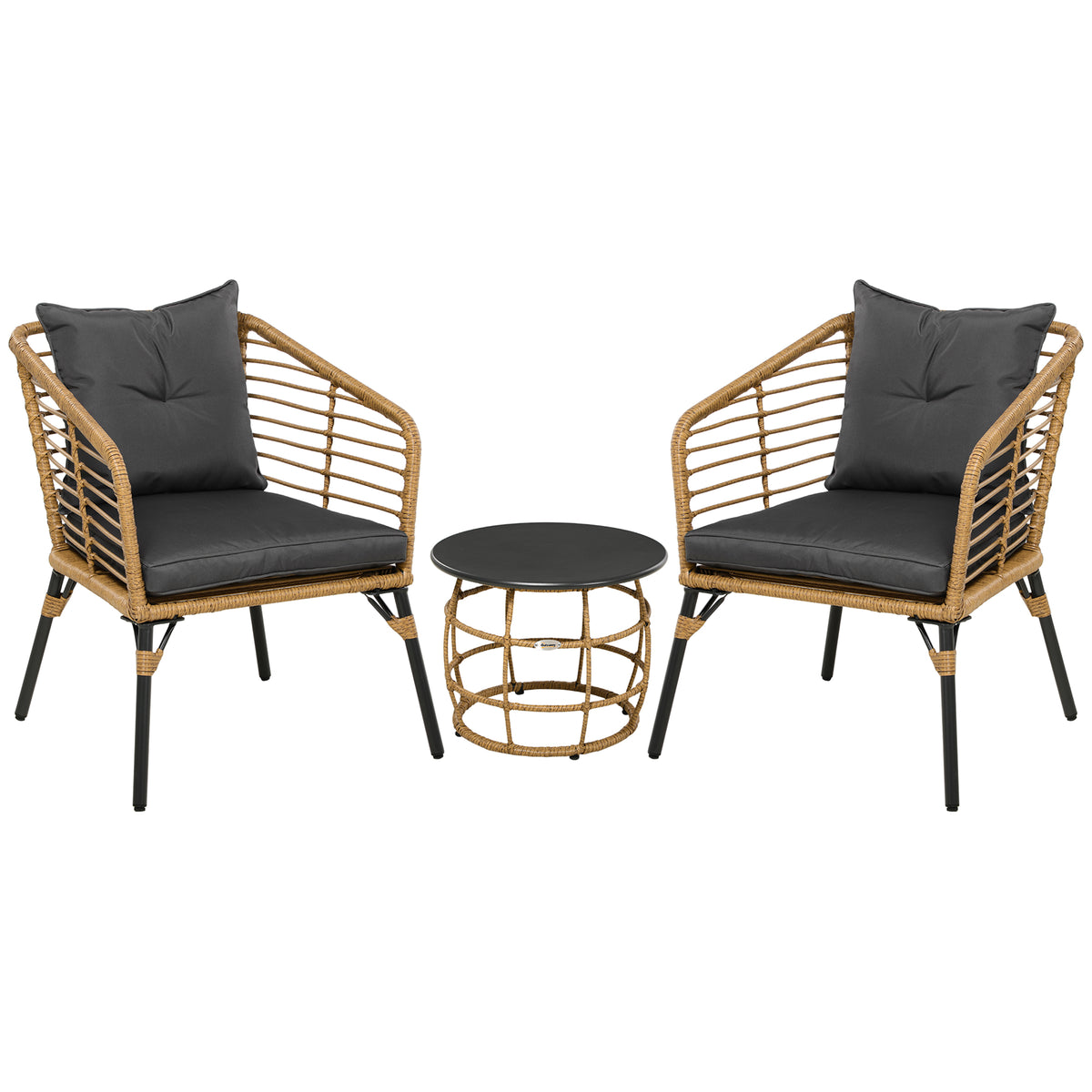 3-teiliges Bistro-Set mit 2 Stühlen und Kissen