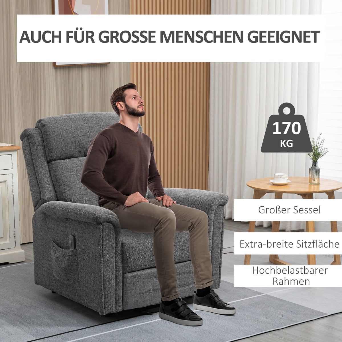 Elektrischer Aufstehsessel mit Fernbedienung und Fußstütze