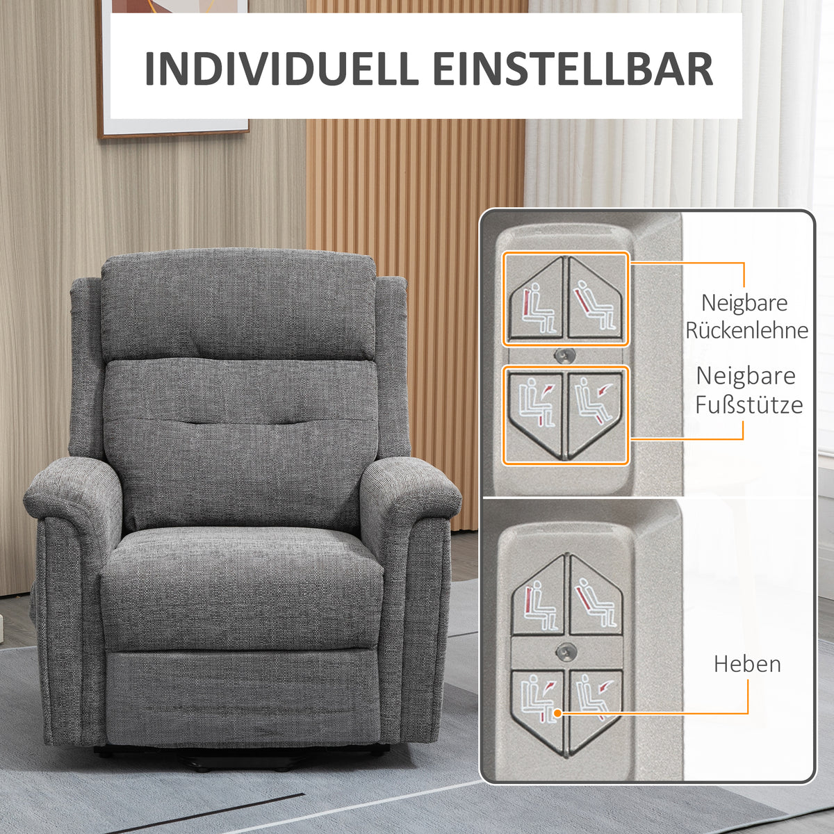 Elektrischer Aufstehsessel mit Fernbedienung und Fußstütze