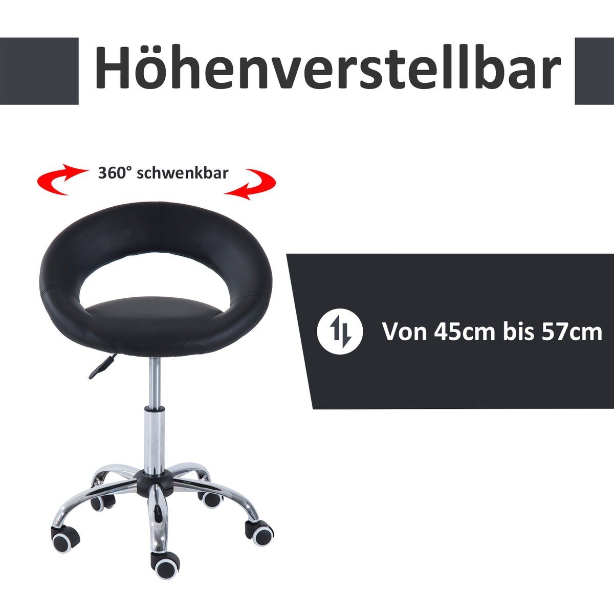 Höhenverstellbarer Rollhocker mit Drehfunktion
